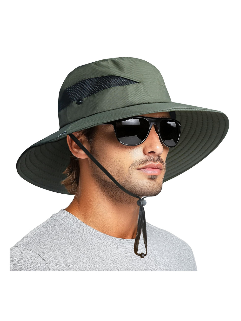 Sun Hats for Men Women Wide Brim Bucket Hat UPF | Green (With Mesh) | Size OS